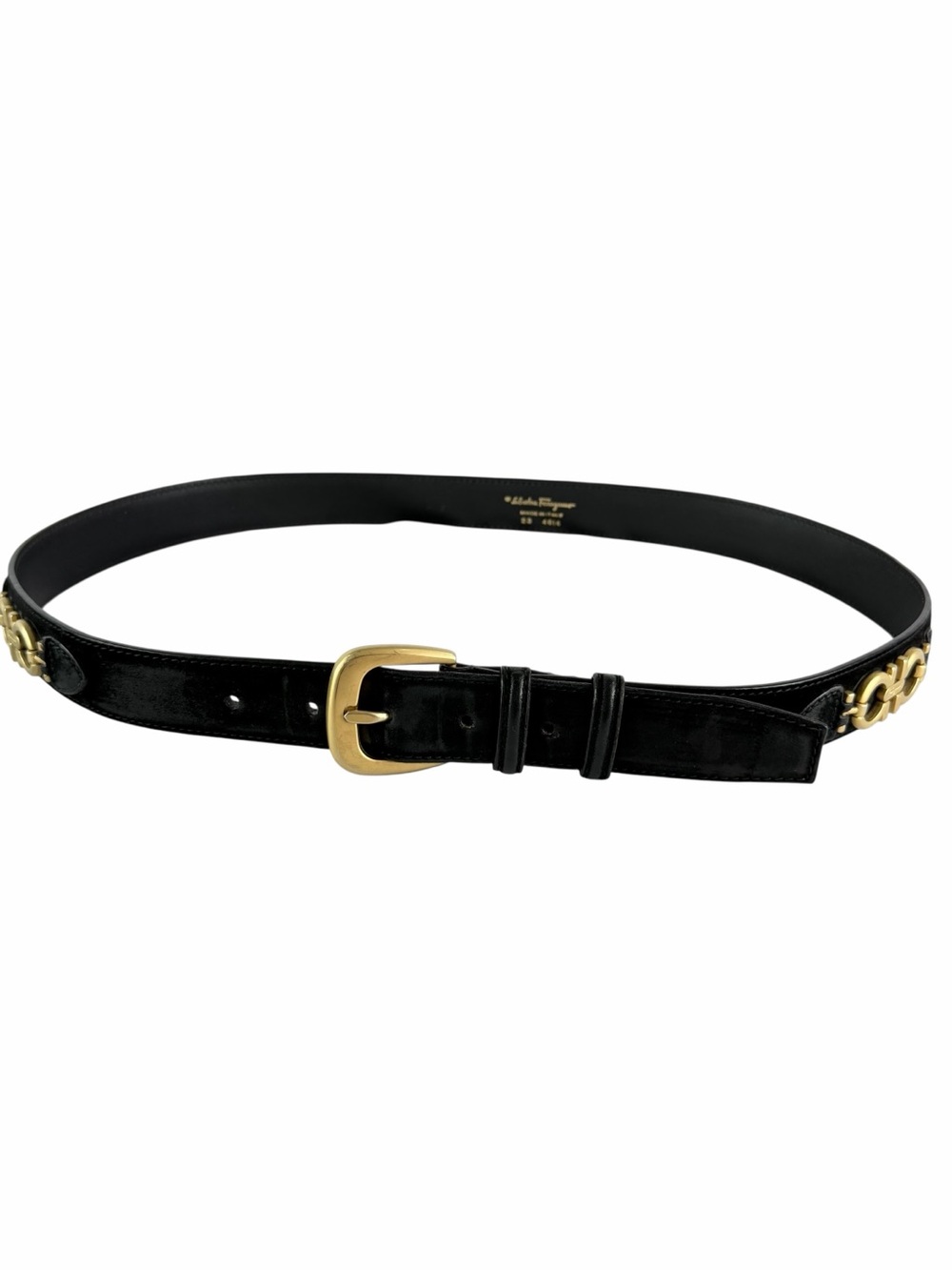 SALVATORE FERRAGAMO Black Leather Gancini Unisex Belt Made in Italy 38